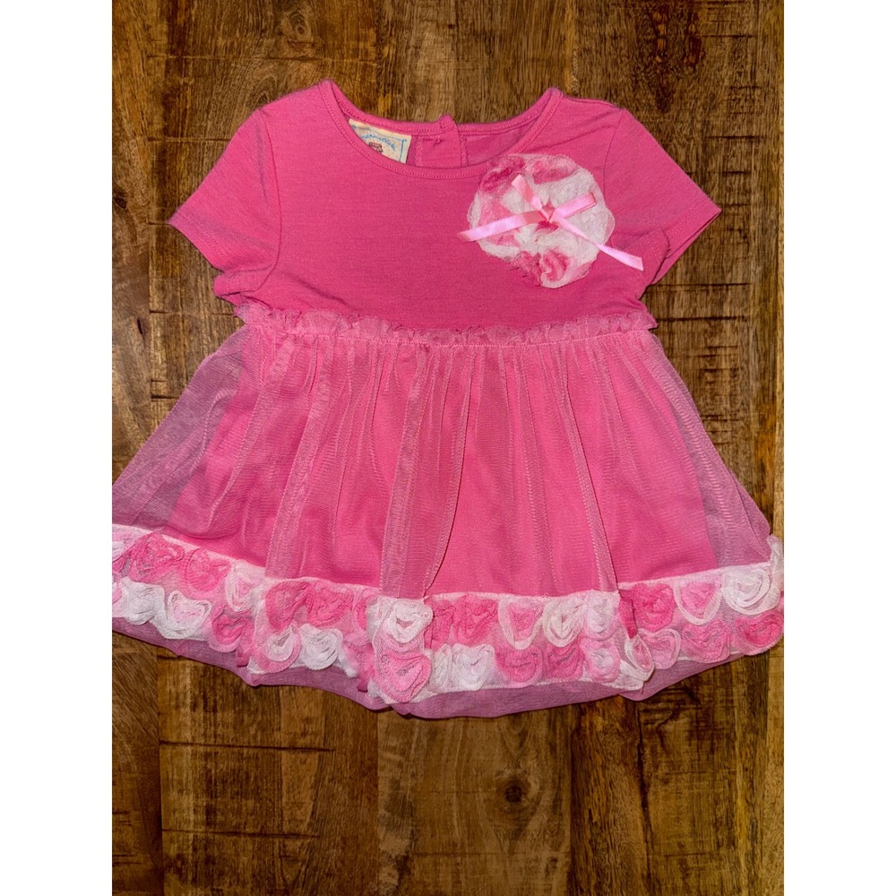 Marmellata Baby Girls Pink Rosette Tulle Dress 18M Short Sleeve Special Occasion